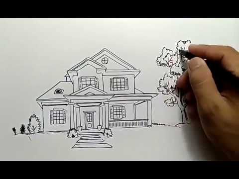  cara menggambar rumah  how to draw house YouTube