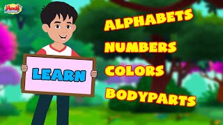 Pre School Learning for Kids - Alphabets, Numbers, Colors, Body parts | Aadi And Friends