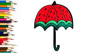 how to draw watermelon 🍉 umbrella 🌂 | very easy umbrella drawing for kids #drawing #umbrelladrawing