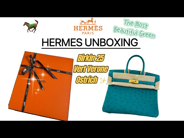 Hermes Birkin 25 Bag, Vert Verone Ostrich, Gold