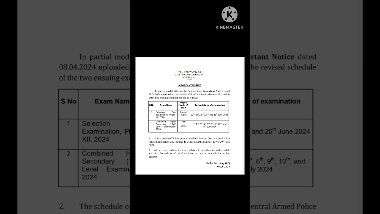 SSC Combined Higher Secondary Level CHSL 10+2 Examination 2024 Revised Exam Date 2024