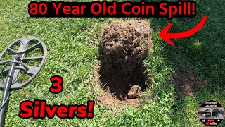 80 Year Old Coin Spill Found Metal Detecting! 3 Silver Coins and Awesome Relics! #mondaydigs