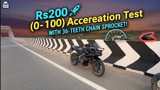 Rs200🚀(0to100) acceleration test with 36 teeth chain sprocket💥 #rs200 #rider #modification 