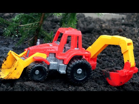Видео: Мультик для детей. Трактор-погрузчик и грузовик. Сажаем елочку в саду