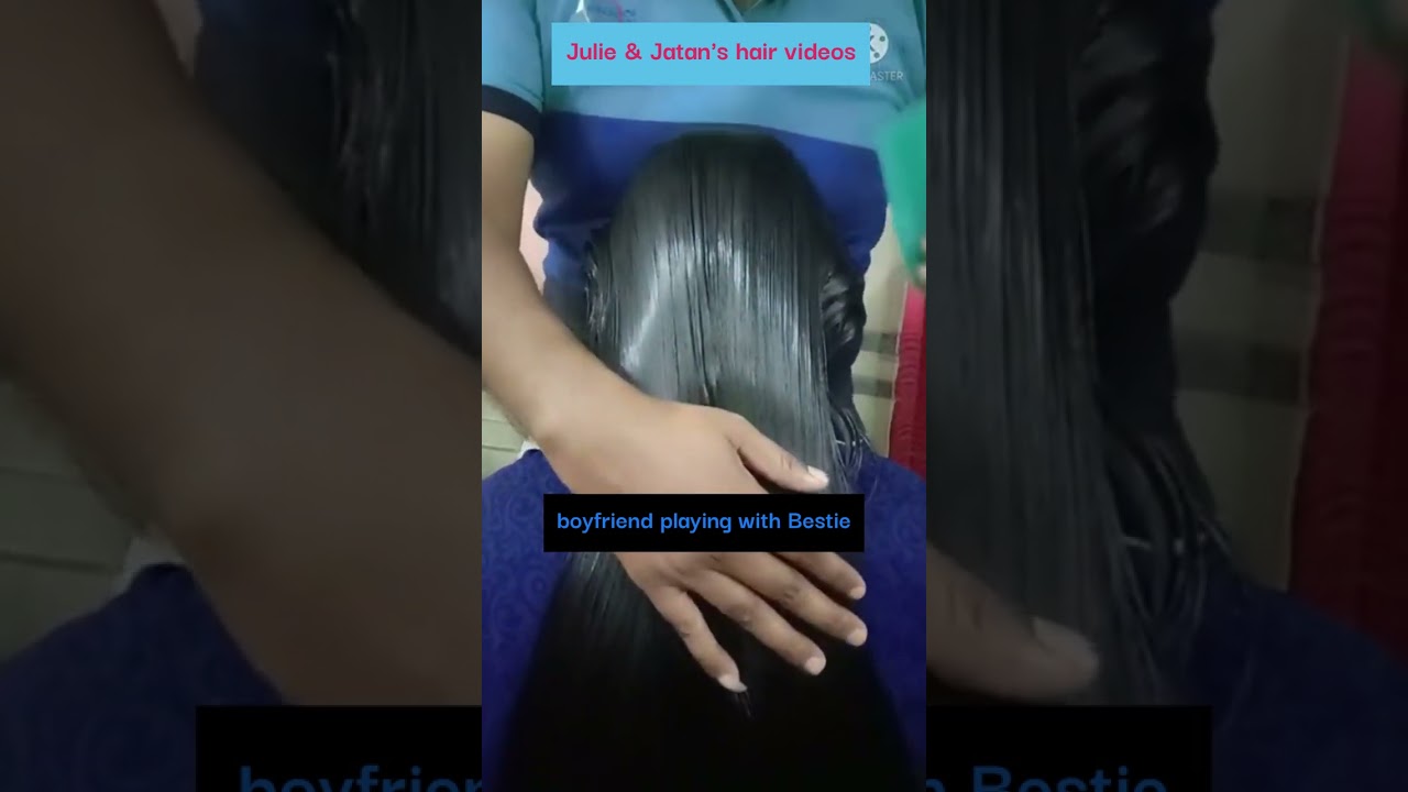 BF combing & handpalming oily hair of BFF..FOR FULL OILING..EMAIL FOR FULL VIDEO, OILING  & STYLING