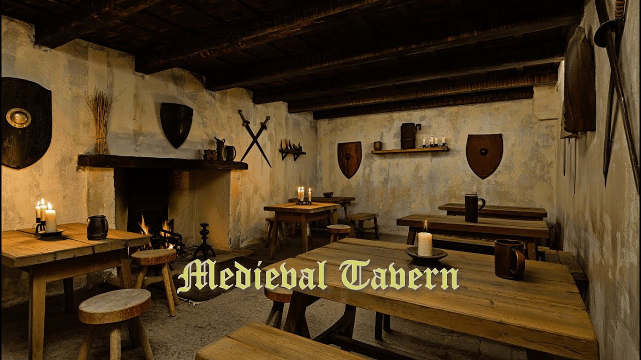 Quiet Medieval Tavern Ambience 🍺 Fireplace & Candlelight | Relaxing Medieval Interior