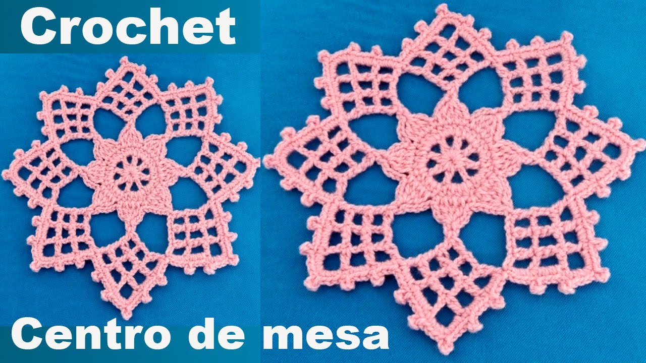 Centro de mesa a Crochet Modelo flor estrella con cuadros tejidos para tapete mantel