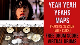 Yeah Yeah Yeahs - Maps (Drum Slow Practice, Virtual Drums, FREE SCORE)