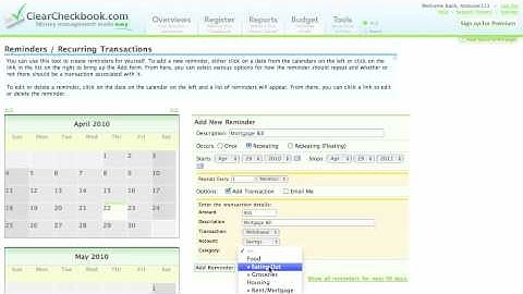 Reminders / Recurring Transactions- ClearCheckbook Money Management