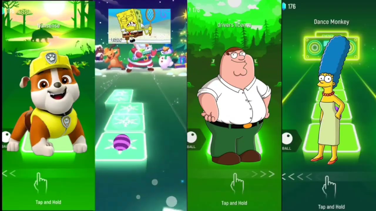 Tiles Hop With PawPaw! | SpongeBob and FamilyGuy and SimpsonsTrending Music + Epic Neon Effects