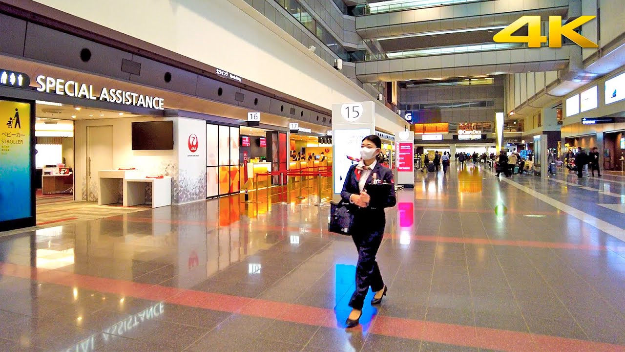 Tokyo, Japan | Haneda Internationella Flygplats | Terminal 1 | Rundtur i Terminalen 4K