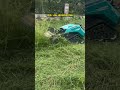 Tracked remote-controlled lawnmower, with two mowing modes available: flick blade and flat blade.