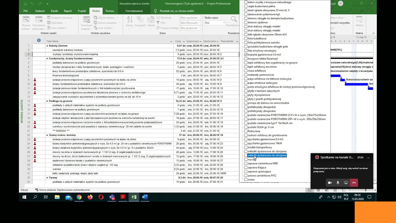 Tutorial MS Project 2. Materiały i sprzęt - YouTube