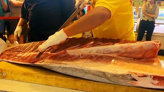 Giant BLUEFIN TUNA Cutting & Auction黑鮪魚切割秀 - SUSHI / SASHIMI MEAL -Taiwan street food