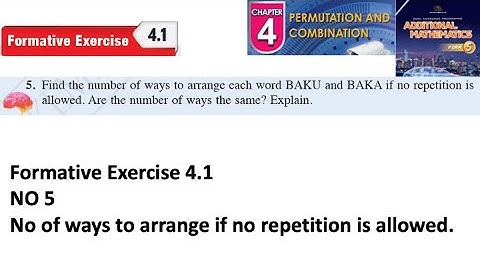Permutation and combination formative exercise 4.1 Q5 latihan formatif 4.1 form 5 kssm textbook