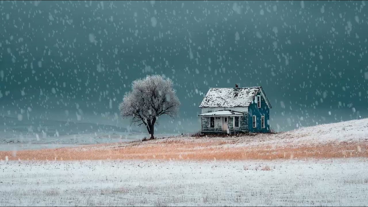 Cold wind moving slowly across snowy countryside at night | Relaxing ambience for deep rest