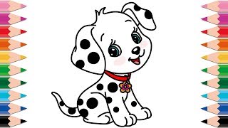 How to Draw Dalmatian Cute Dog for Baby Learn Colors Coloring Pages Drawing for Kids
