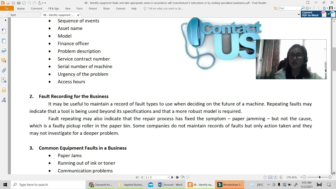 LESSON 8 IDENTIFY EQUIPMENT FAULTS AND TAKE APPROPRIATE ACTION Copy