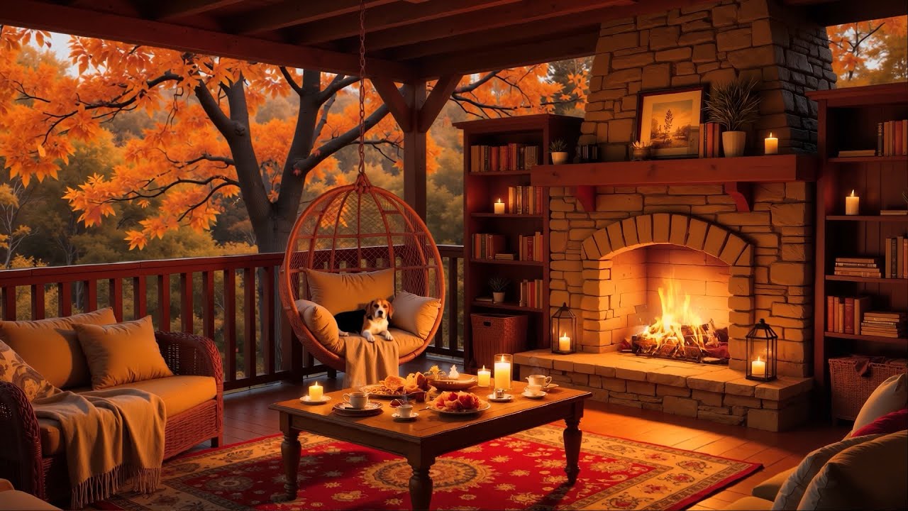 Warm November Autumn Fireplace 🍂🔥 Peaceful #piano & Fireplace Crackling for Study and Healing Soul