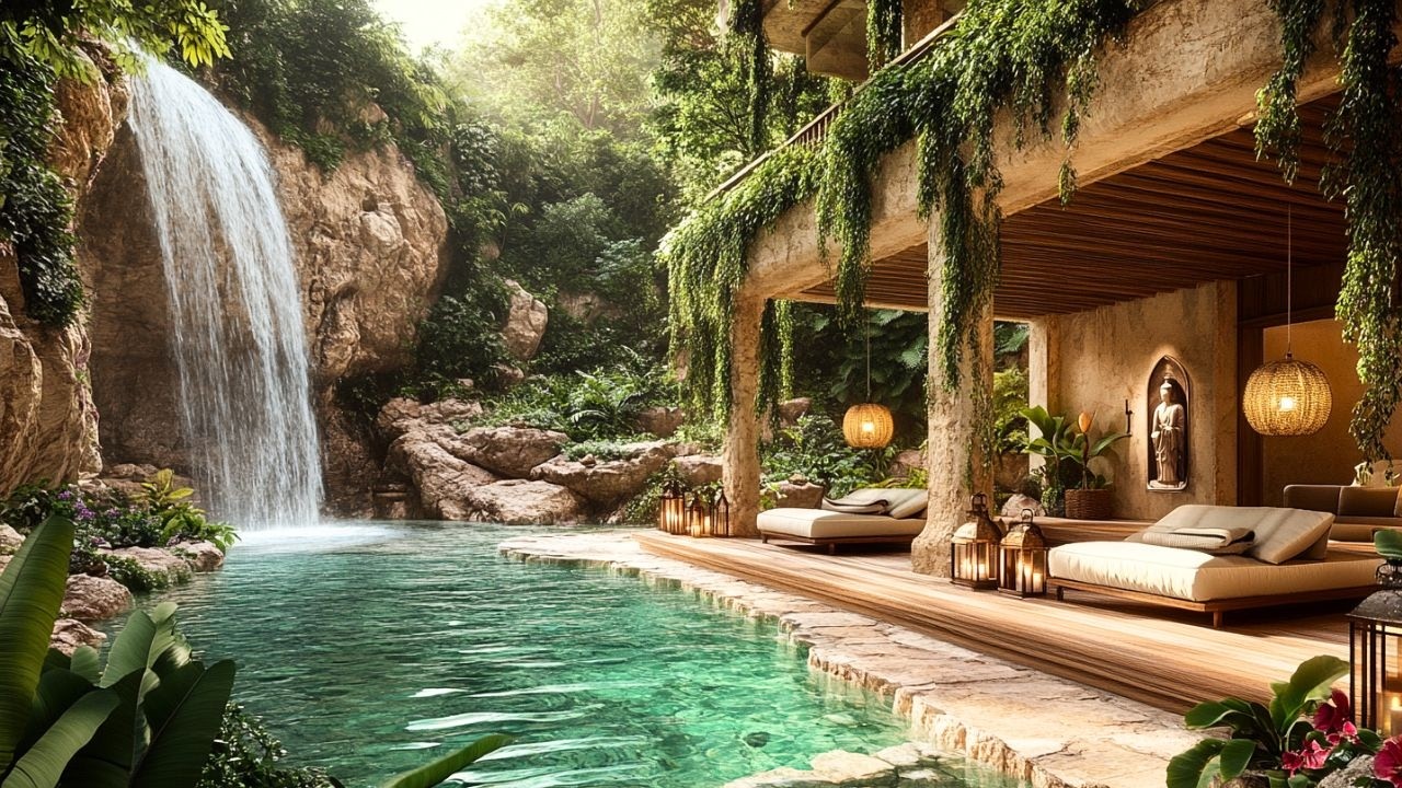 Cozy Jungle Waterfall Hideaway 🍃 Birdsong + Nature White Noise for Study