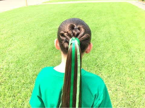 Shamrock Ponytail,3 Leaf Clover,Saint Patrick's Day,Heart Braid,Long Hair,Little Girls,Easy,Fun,School Styles,Holiday,Party,Green,Unique,Different,Cool,Church,Special Occassions,Cute,Twist Braids,Princess,Sweet,Artistic,Pretty,Learn Do Teach Hairstyles,Kerry and Graycie