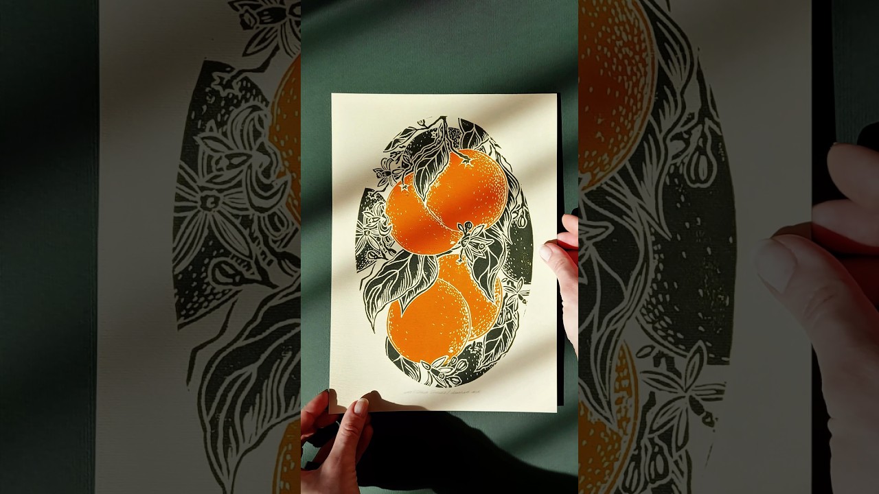 🍊 Magic citrus / original linocut oranges and mandarins prints