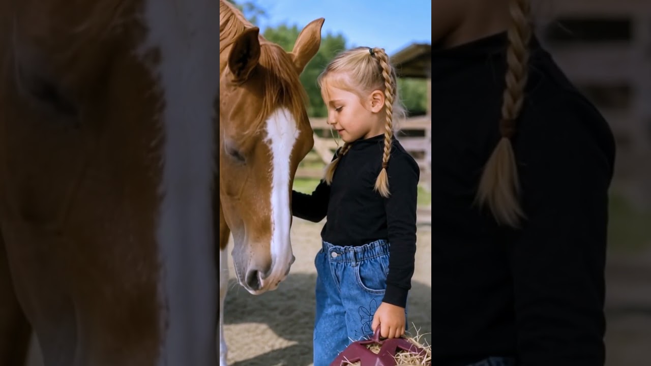 Little Girl Smiles with Her Baby Horse So Full of Love