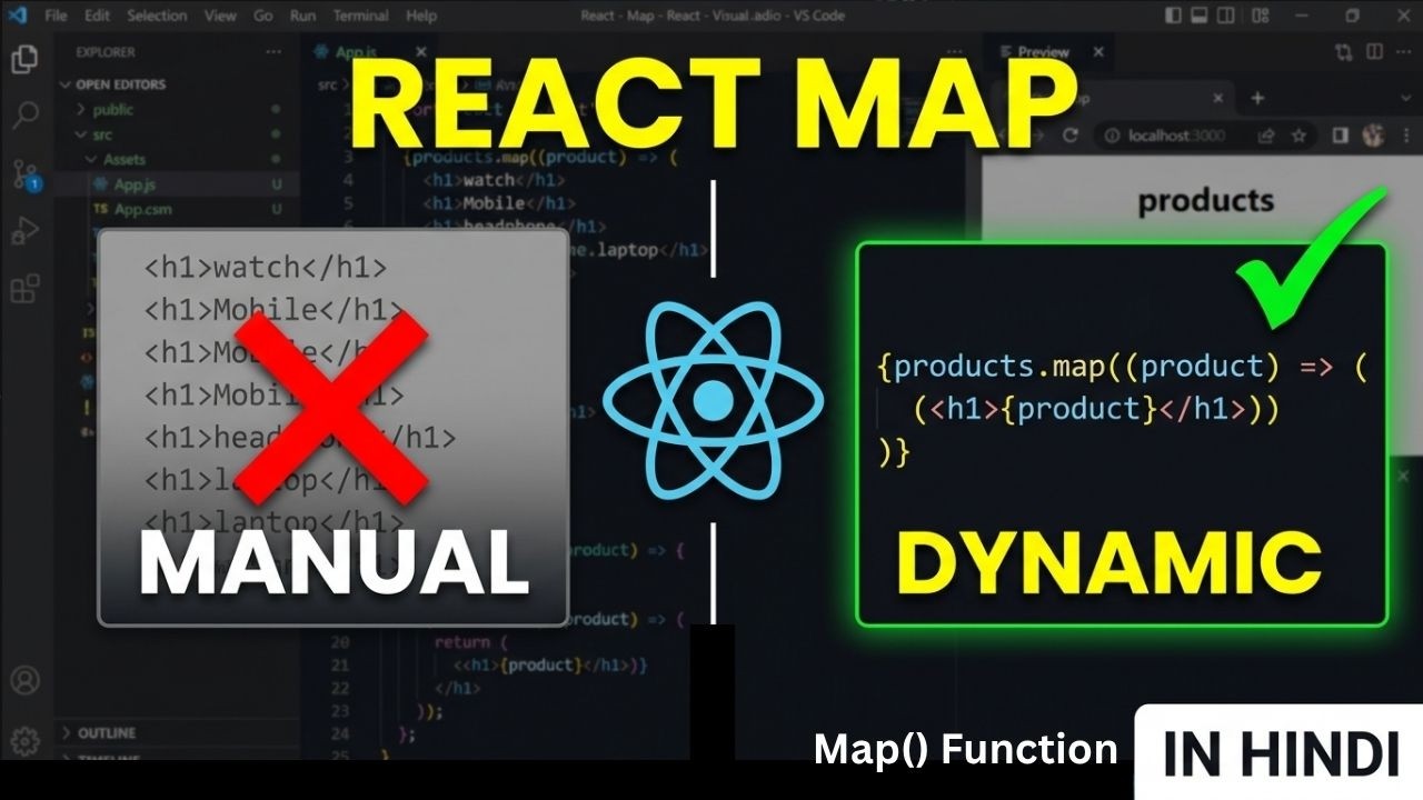 Map Function In React JS 🚀 | Render Lists Dynamically in React | ReactJS Tutorial in Hindi