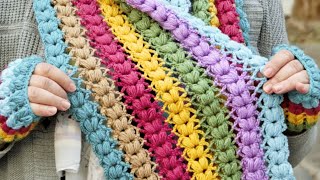 كروشيه كوفيه / شال مستطيل بغرزة  V puff stitch  #crochet_stitches  #crochet