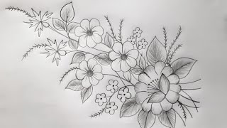 Beautiful Flower Design Drawing with pencil | Hand Embroidery Flower Designs For Beginners