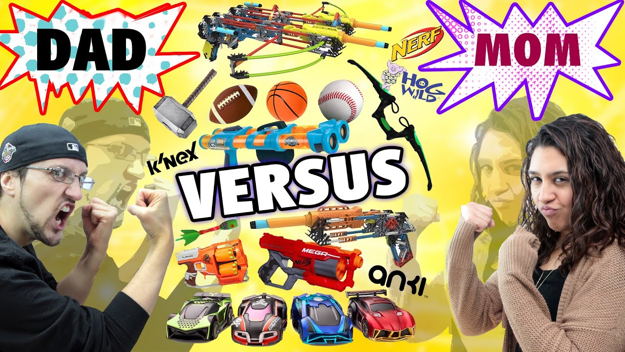 Mom vs. Dad! The Ultimate Toys/Game Battle Challenge! NERF, ANKI Overdrive, K'Nex, Avengers + more - Mom vs. Dad! The Ultimate Toys/Game Battle Challenge! NERF, ANKI Overdrive, K'Nex, Avengers + more
