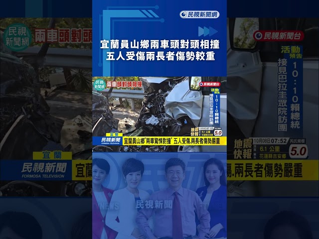 宜蘭員山鄉兩車驚悚對撞　五人受傷.兩長者傷勢嚴重｜民視新聞｜