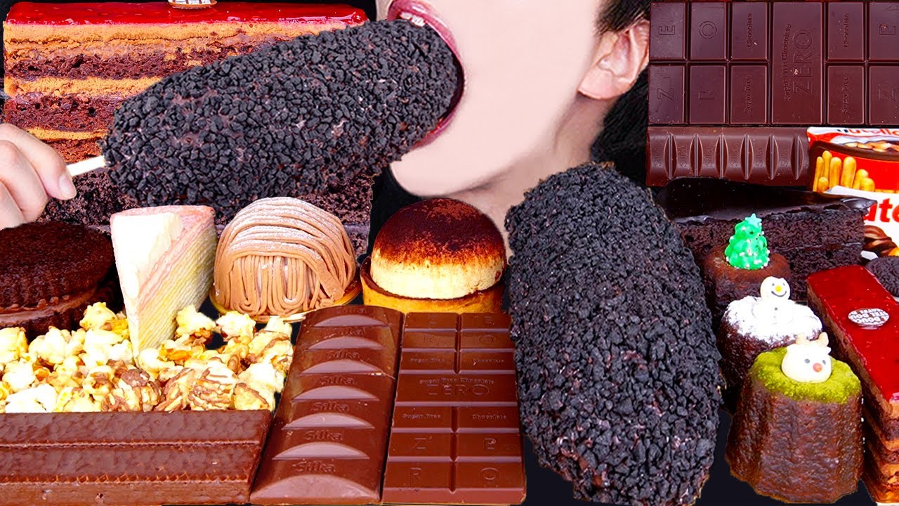 ASMR CHOCOLATE CAKE MAGNUM ICE CREAM OREO NUTELLA DESSERT MUKBANG 초콜릿 ...