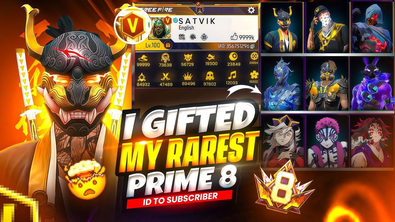 I Gifted ₹10,00,000 PRIME 8 Level ID 😱 To Subscriber 7 Year Old Collection Reveal – Garena Free Fire