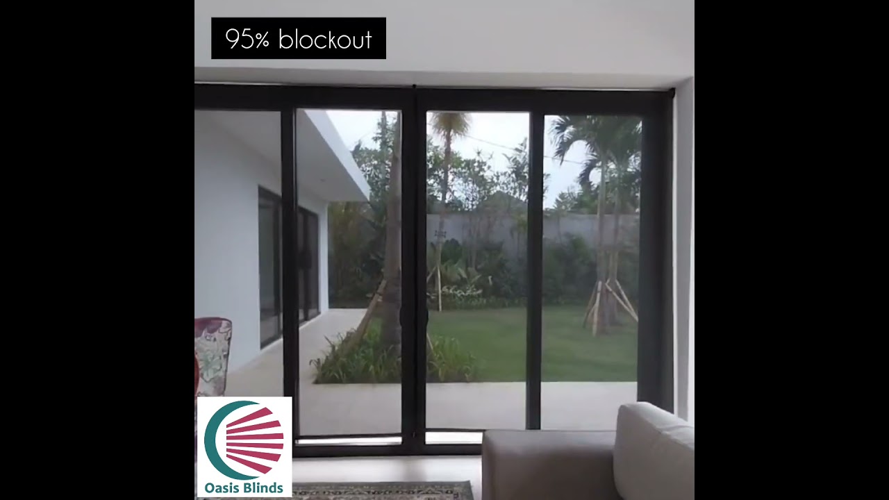 Sunshade motorised, linked blinds for huge windows. 