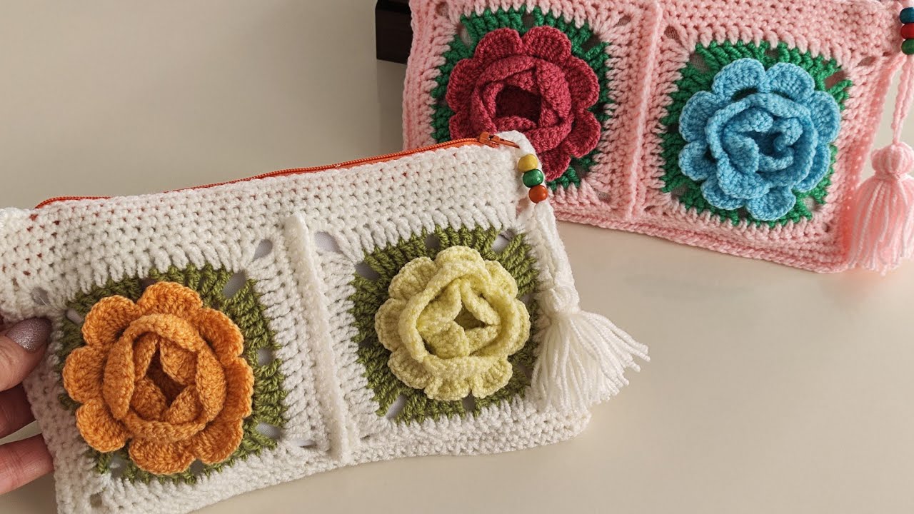 آموزش کیف کوچک با موتیف گل رز بهمراه آستر کشی 🌹