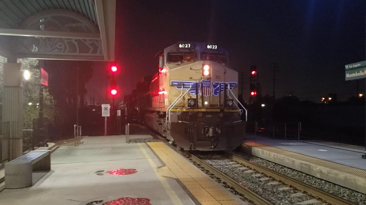 Union Pacific doublestack in Montebello  crew change and startup and great crew
