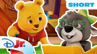 bea pooh bear use their toys clean up mess playdate winnie