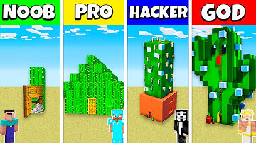 Minecraft Battle: NOOB vs PRO vs HACKER vs GOD: CACTUS HOUSE BUILD CHALLENGE / Animation