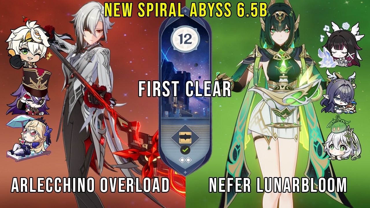 C0 Arlecchino Overload and C0 Nefer Lunarbloom | NEW Genshin Impact Abyss 6.5b Floor 12 9 Stars
