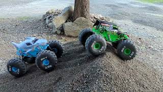 Mega Gravedigger and Mega Megalodon battle on the mountain