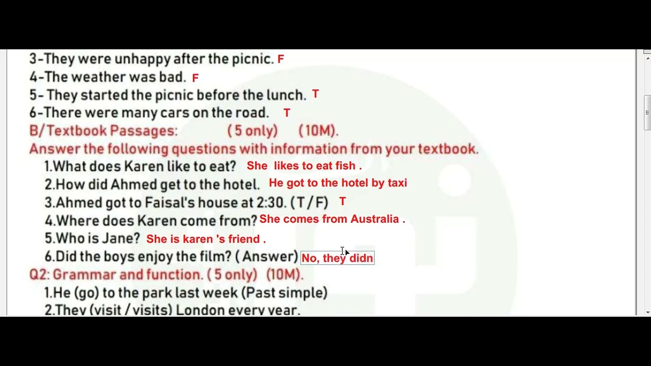 اسئلة انكليزي للصف الاول متوسط الشهر الاول حسب المنهج الجديد