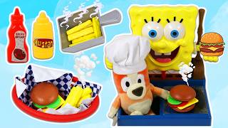 Cooking Toy Burgers With Bingo & Spongebob Krabby Patty Grill!