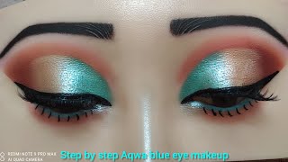 Aqwa blue eye makeup tutorial!! with colors details how to do half cut crease beginners #eyemakeup