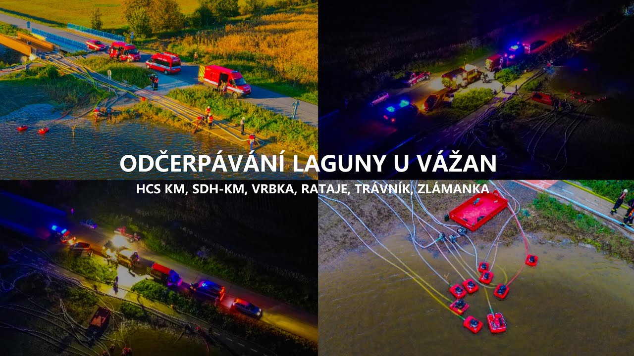 ODČERPÁVÁNÍ LAGUNY U VÁŽAN Z DRONU I HZS ZLÍNSKÉHO KRAJE