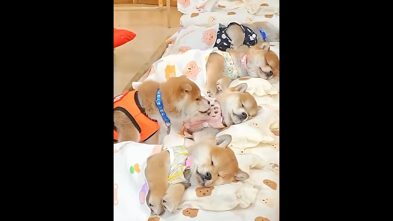 Shiba Puppy’s Gentle Wake-Up Call 🐶💛寝ている兄弟を起こす柴犬🐶💤 #柴プー #shibainu #cute
