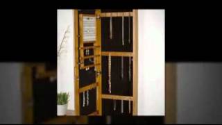 Wall-Mount Jewelry Armoire Mirror in Oak