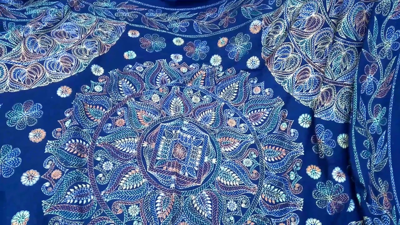 Hand Embroidery Beautiful hater kaj kora nokshi bed sheet design. YouTube