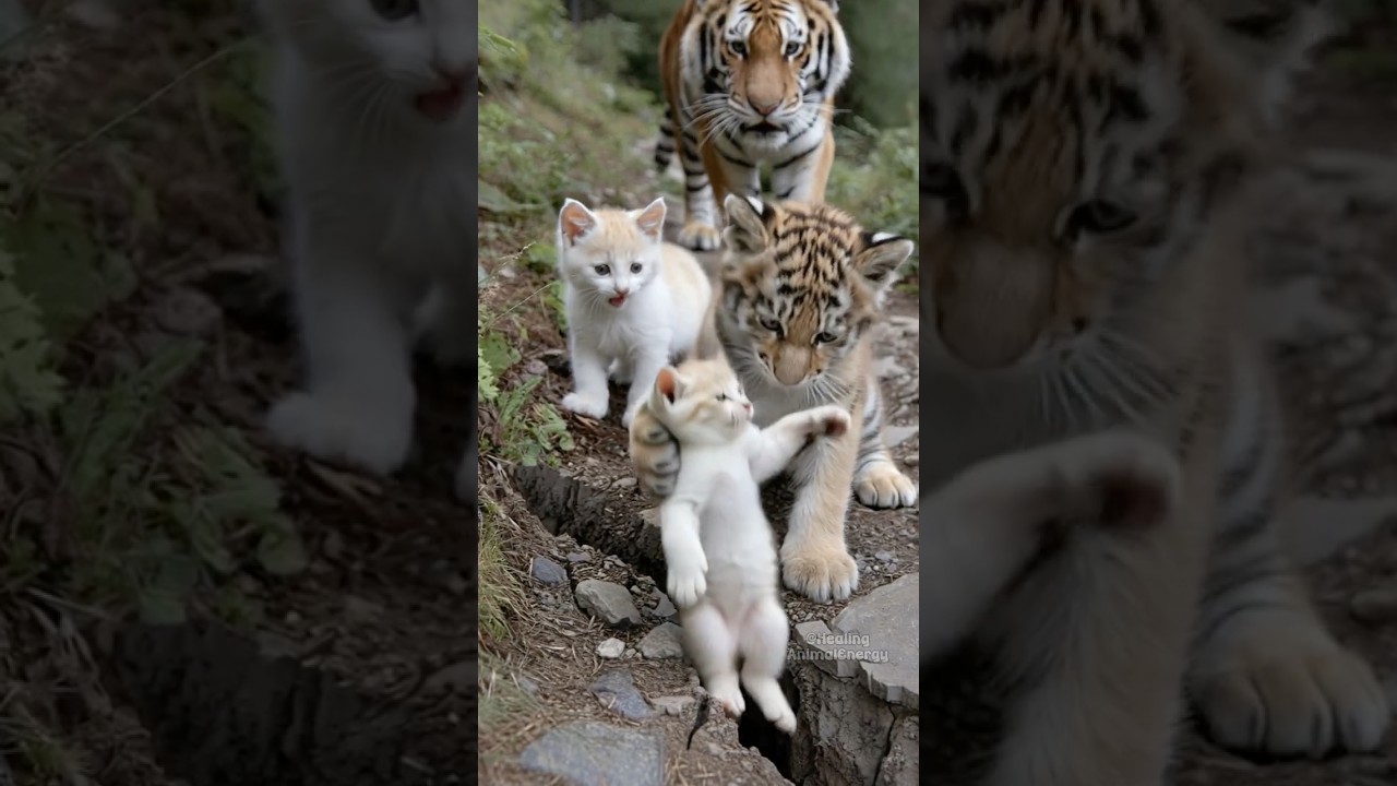 Tiger Gently Saves a Kitten from Falling!
