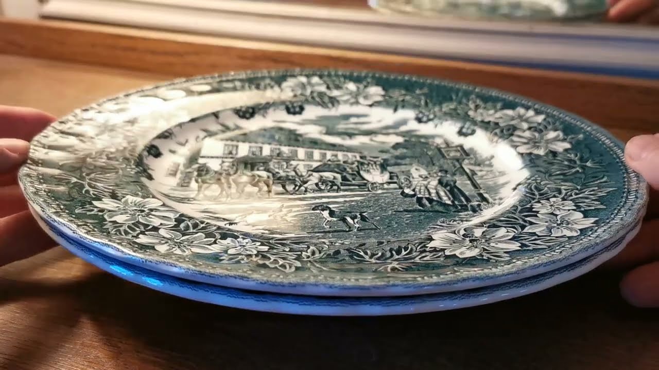 Royal Tudor Ware Coaching Taverns Teal Blue and White China Dinner